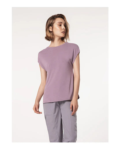 Women's Split Side Yoga Top Sexy Open Back Fitness T-shirt Loose Fit Workout Tee Running Sports Cover Gym Wear Woman Clothing