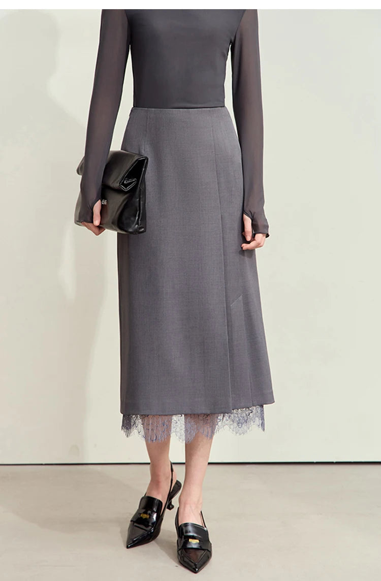 Minimalism Skirts for Woman 2025 Spring New Elegant Patchwork Lace Women's Clothing Retro Lady A-Line Pleated Skirt12443013