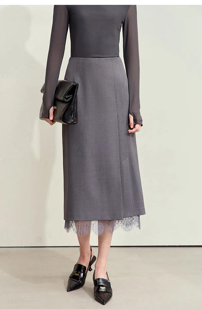 Minimalism Skirts for Woman 2025 Spring New Elegant Patchwork Lace Women's Clothing Retro Lady A-Line Pleated Skirt12443013