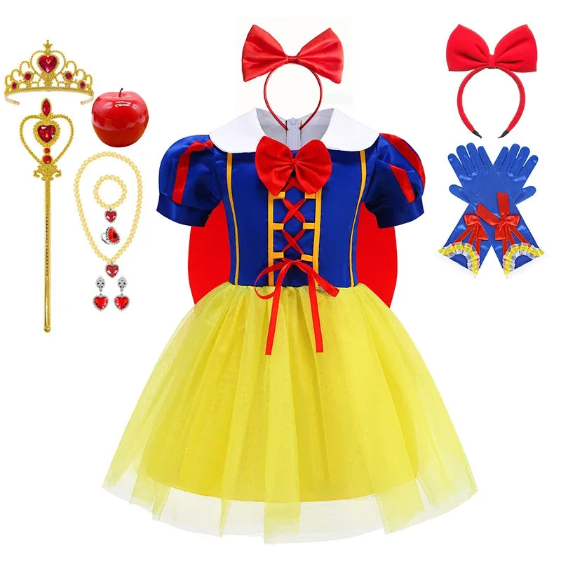 2025 Girls Disney Princess Dress Snow White With Cape Kids Cosplay Halloween Birthday Costumes Children Party Dress 10Y Clothes