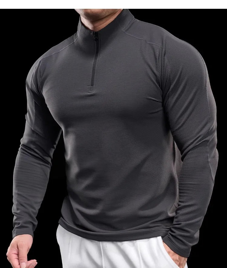 Autumn Sports Fitness Top Men Running Training Long-sleeved T-shirts Sweaters Stand-up Collar Quick-drying Breathable Clothes
