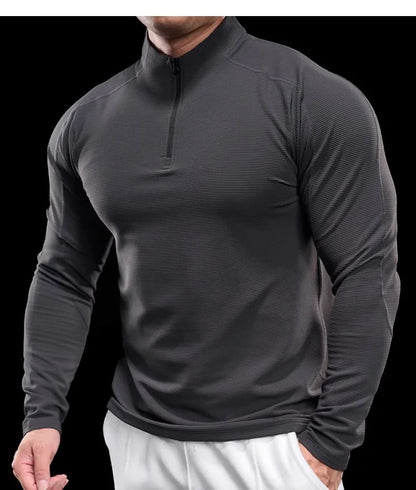 Autumn Sports Fitness Top Men Running Training Long-sleeved T-shirts Sweaters Stand-up Collar Quick-drying Breathable Clothes