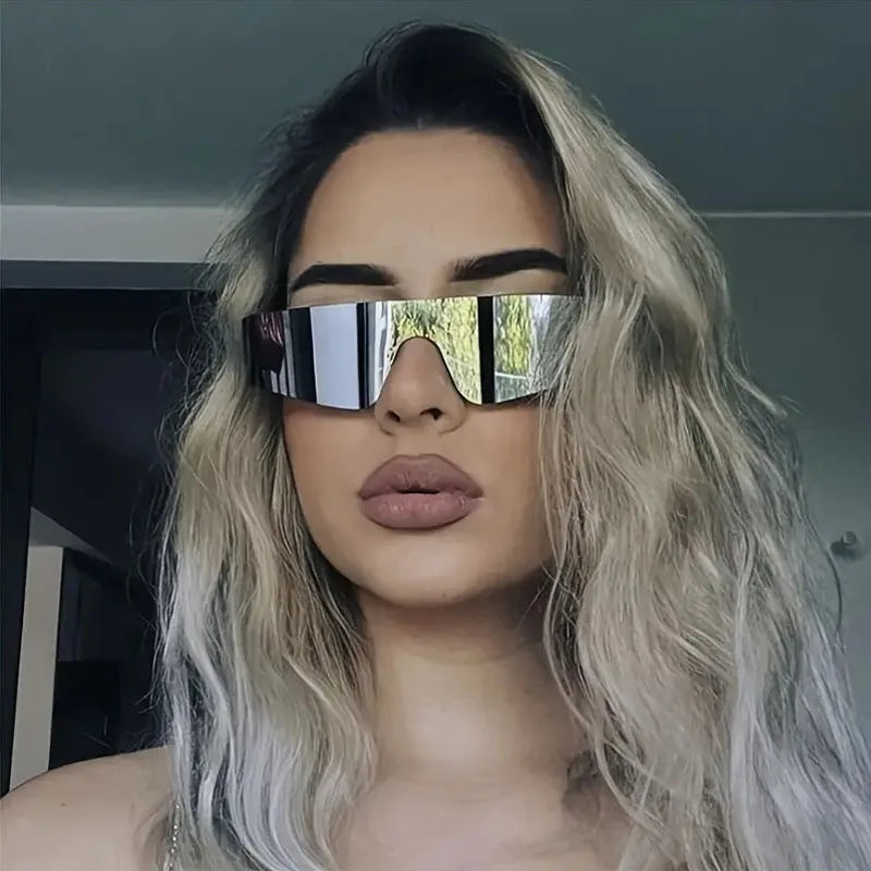 Cycling Punk One Piece Sunglasses Women Goggle Mirrored Y2K Sun Glasses Men 2000'S Wrap Around Eyeglasses Fashion Eyewear