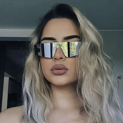 Cycling Punk One Piece Sunglasses Women Goggle Mirrored Y2K Sun Glasses Men 2000'S Wrap Around Eyeglasses Fashion Eyewear
