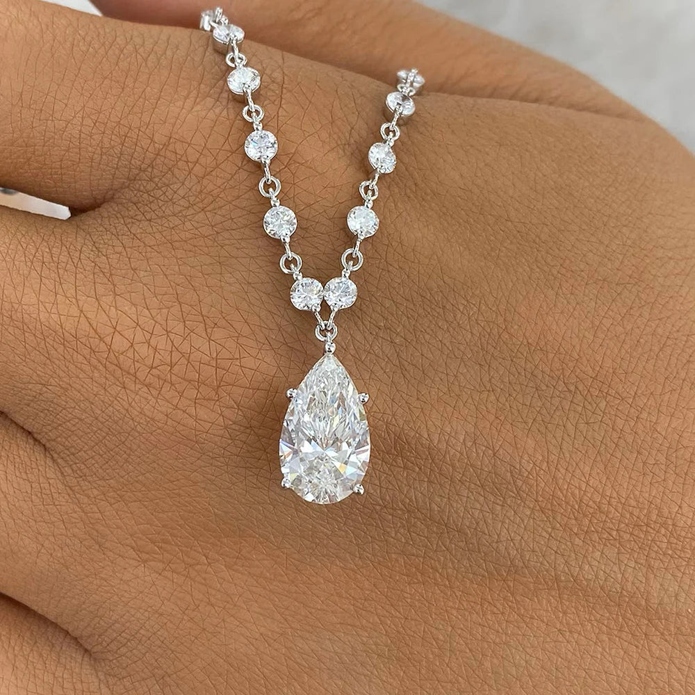 3MM Round Bubble Waterdrop Moissanite Diamond Tennis Neclace with 3ct Waterdrop Pendant NeckChain for Women 925 Silver Jewelry