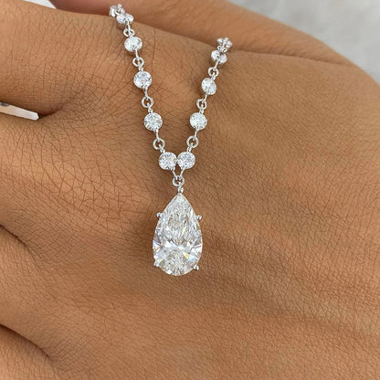 3MM Round Bubble Waterdrop Moissanite Diamond Tennis Neclace with 3ct Waterdrop Pendant NeckChain for Women 925 Silver Jewelry