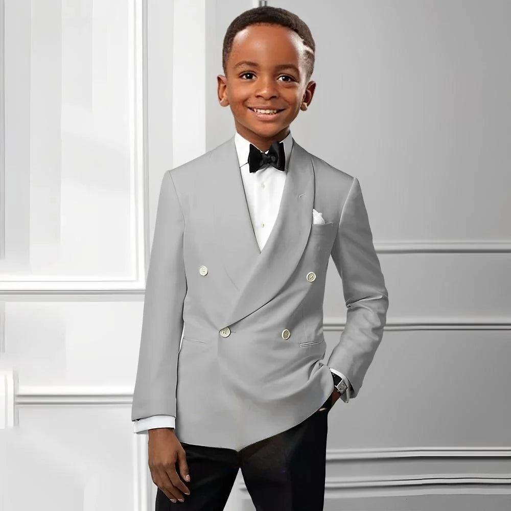 Solid Boys Double Breasted Suit Set 2 Pieces Wedding Birthday Party Outfit Classic Shawl Lapel Kids Tuxedo 2-20T