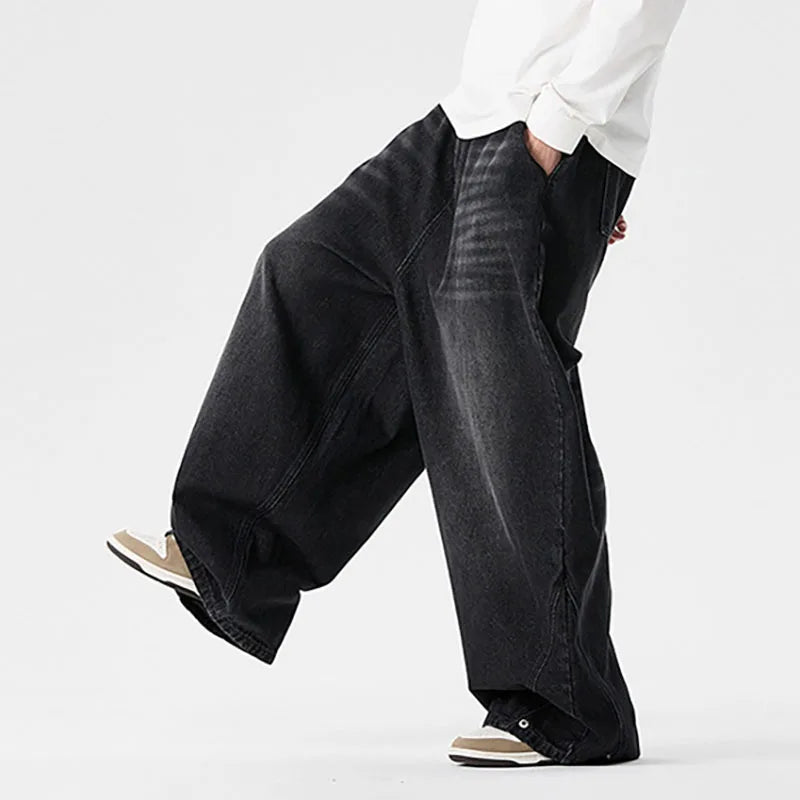 Men'S Plus Size Jeans Japanese Retro Hong Kong Style Jeans Loose Casual Wide Leg Pants Casual Pants Hip-Hop Pants