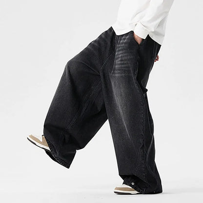 Men'S Plus Size Jeans Japanese Retro Hong Kong Style Jeans Loose Casual Wide Leg Pants Casual Pants Hip-Hop Pants
