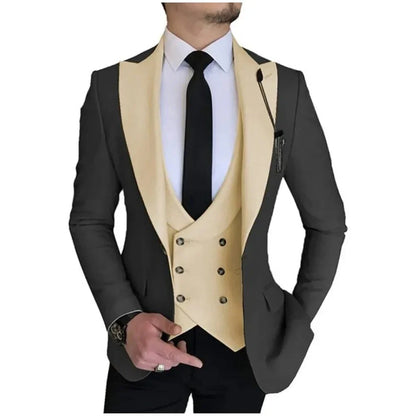 Men Suits Champagne Double Breasted Vest Wedding Tuxedo Terno Masculino Prom Groom 3 Pcs Slim Fit Blazer Custom Made