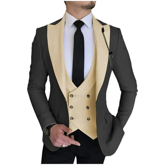 Men Suits Champagne Double Breasted Vest Wedding Tuxedo Terno Masculino Prom Groom 3 Pcs Slim Fit Blazer Custom Made