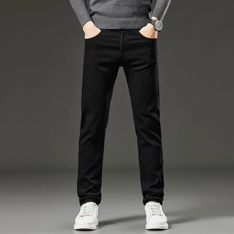 Men's autumn and winter hot jeans elastic small straight leg pants black gray micro elastic zipper fashionable versatile jeans
