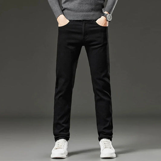 Men's autumn and winter hot jeans elastic small straight leg pants black gray micro elastic zipper fashionable versatile jeans