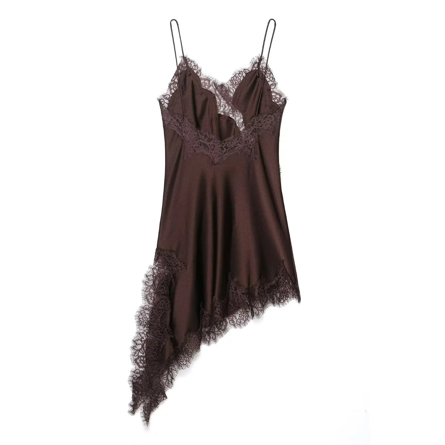 Satin Sexy Lace Spliced Short Sling Dress Women Sleeveless Backless Asymmetric Sexy Party Dresses 2026 Summer Lady Dress ﻿