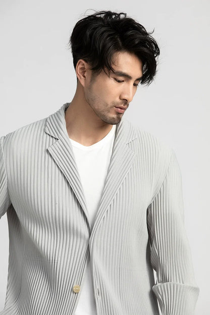 Pleated Blazer Black Suits For Men High Quality Casual Japanese Style Blazers Stretch Fabric Slim Fit Coat