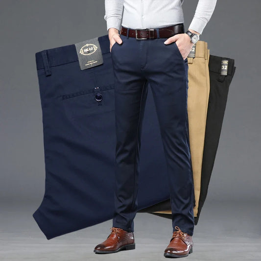 Summer Thin Men's Slim Suit Pants Fashion Business Casual Cotton Green Black Khaki Trousers Male Brand Clothing 30-40