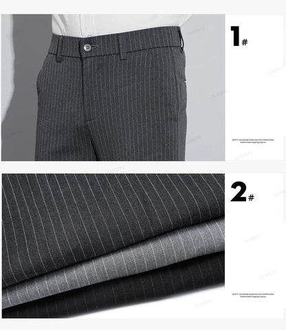 High Quality Brand Clothing Autumn Stripe Suit Pants Men Fashion Business Solid Color Office Slim Long Casual Trousers Male 28-3