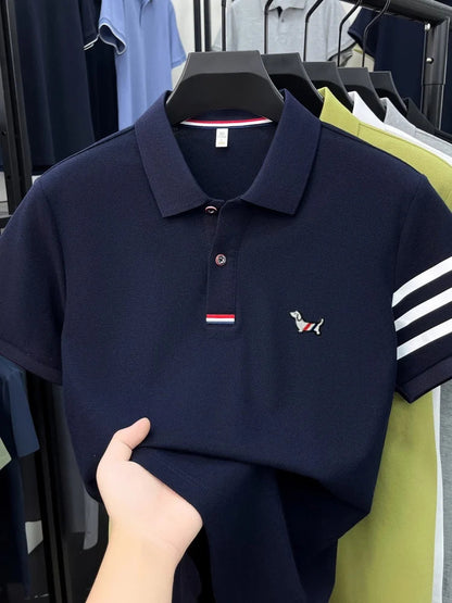 100% pure cotton short sleeve high-end brand cartoon dog embossed men's T-shirt summer new Korean casual breathable polo shirt
