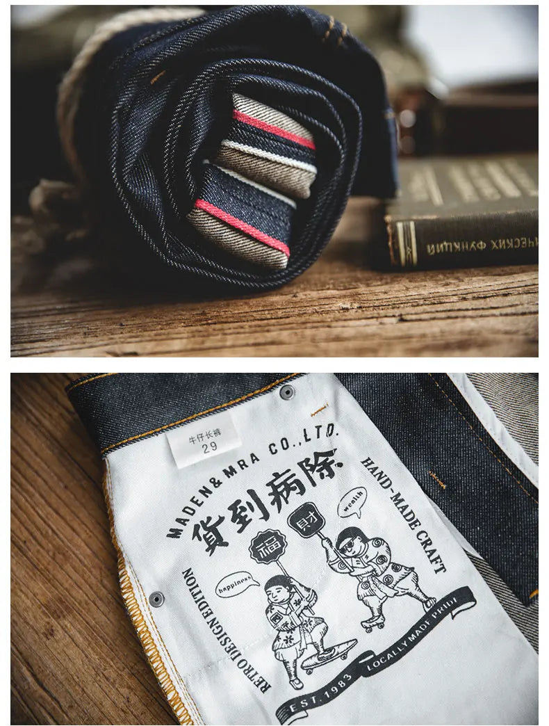Retro 11.6oz Selvedge Raw Denim Jeans Tapered Regular Fit Cotton Jeans with Zipper Fly High Quality Versatile Men's Pants
