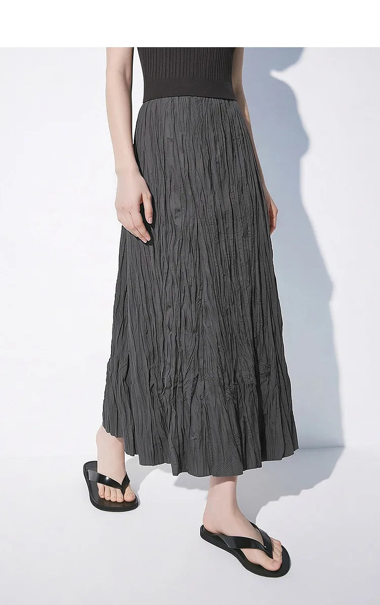 Pleated Women's Skirt 2026 Summer New Elastic Waist Flowy A-Line Midi Skirt Casual Versatile Women's Clothing 12622123