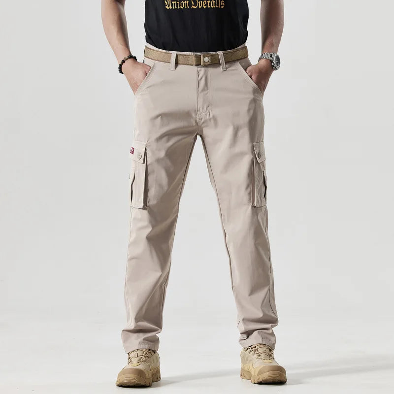 Autumn Work Pants Men Multi-pockets Cargo Trousers Casual Wear-resistant Workwear Spring Straight Pant Outdoor Hiking Trousers