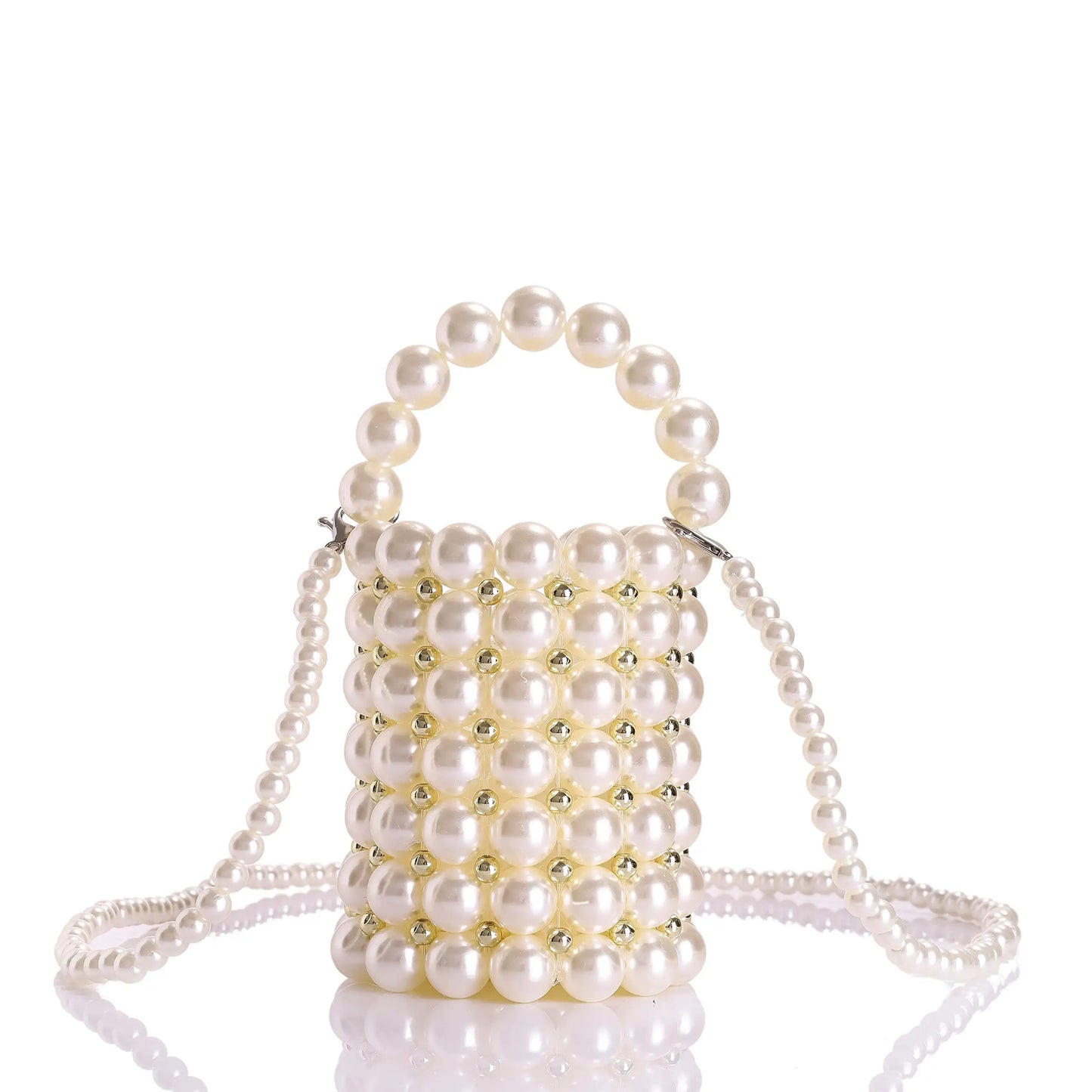 Women's Luxury Pearl Handbag Elegant Handmade Pearl Bucket Bag Detachable pearl chain shoulder Bag Dinner Party Evening Gown Bag