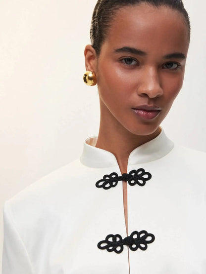 Women's Spring Summer Mandarin Collar Frog Button Cropped Chinese Style Blazer Casual 2026 Trendy Feminine Fashion Coat