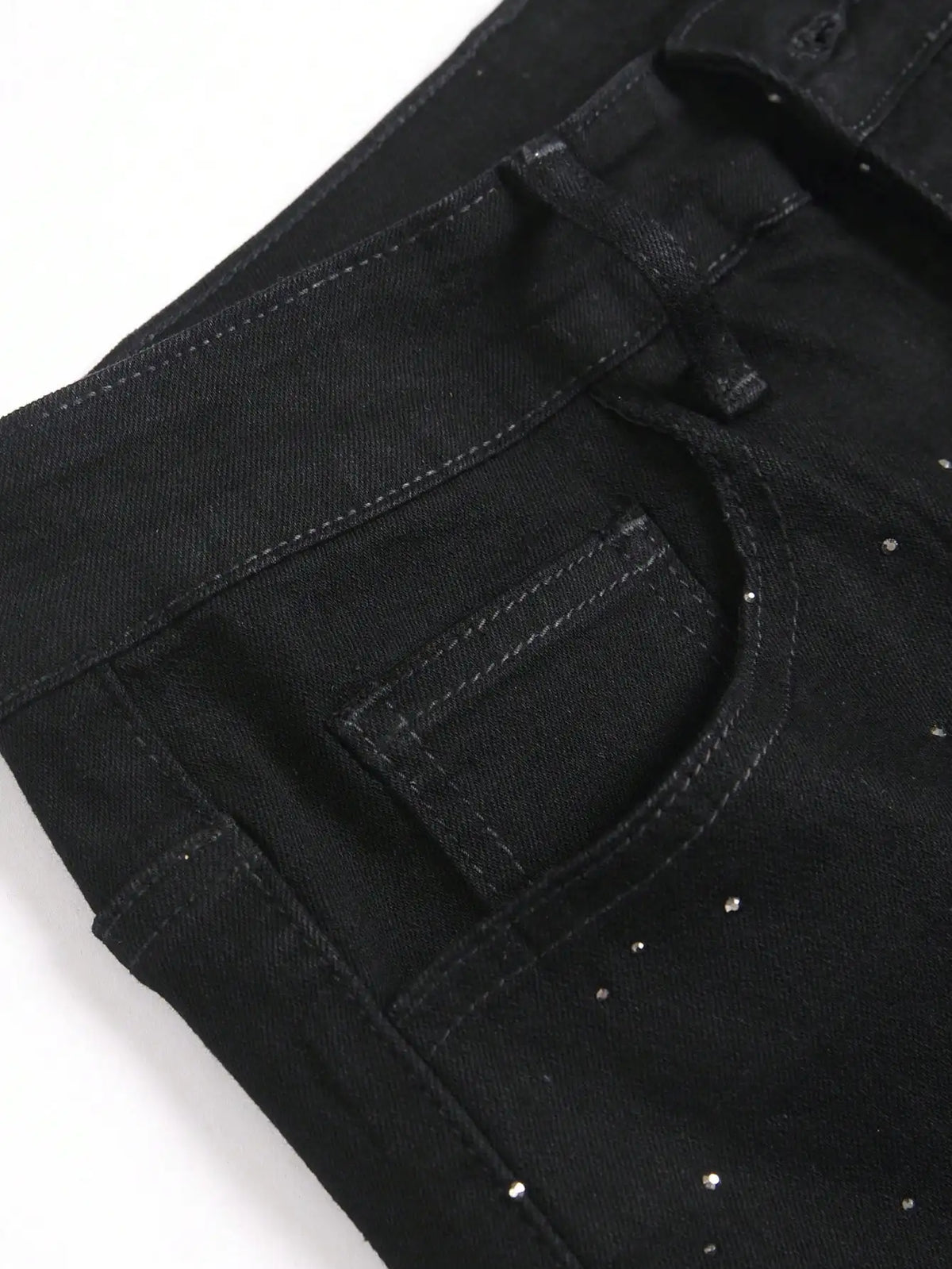 Men's Trendy Rhinestone - Embellished Black Stretch Skinny Jeans, Four - Season Style