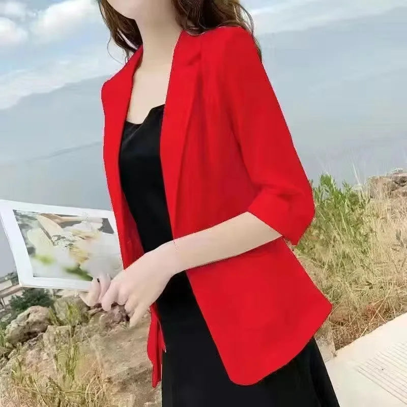 Linen Small Blazer For Women, Thin  Summer Suit, Korean Version, Sun Protection, Casual British Style, White And Black