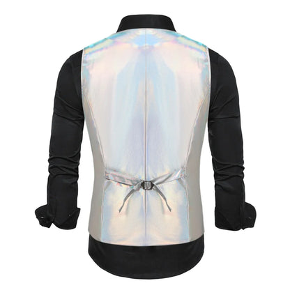 2025 New Gold, Silver, Pink, Purple Disco Glitter Vest for Men, Six Color Bright Men's Waistcoat with Bow Tie, Eur Size S-2XL