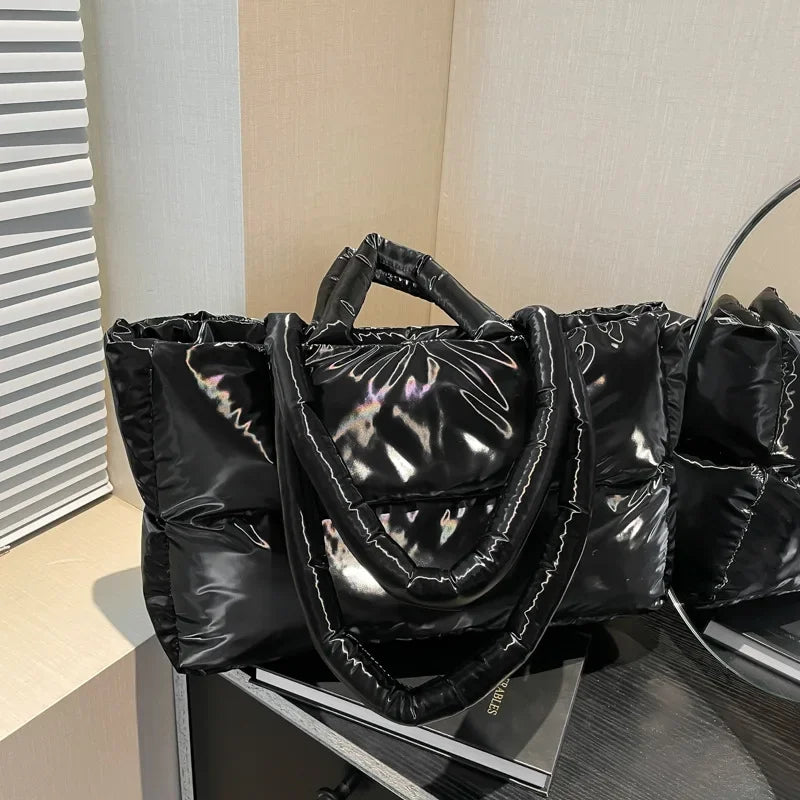 Fashion Large Capacity Puffer Shoulder Bags Padded Women Handbags Casual Nylon Quilted Big Tote Bag Warm Winter Shopper Purses