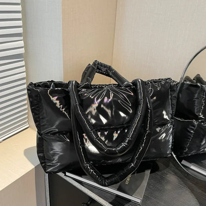 Fashion Large Capacity Puffer Shoulder Bags Padded Women Handbags Casual Nylon Quilted Big Tote Bag Warm Winter Shopper Purses