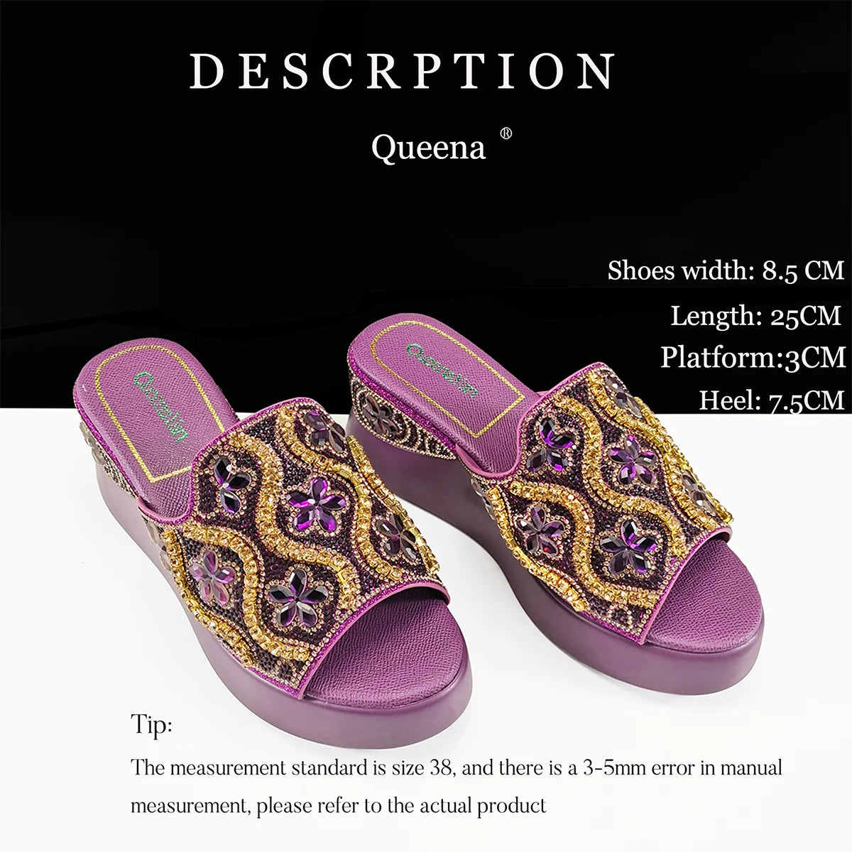 New Arrival Mature Style Platform Design Rhinestone Decoration Peep Toe Lady Shoes and Bag Set for Party Wedding