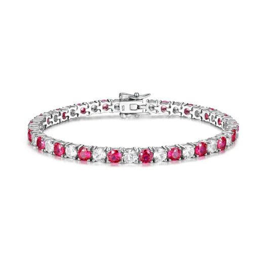 Bracelet de tennis en moissanite et rubis émeraude 4mm 5mm pour hommes et femmes, en argent sterling S925, bijoux fins