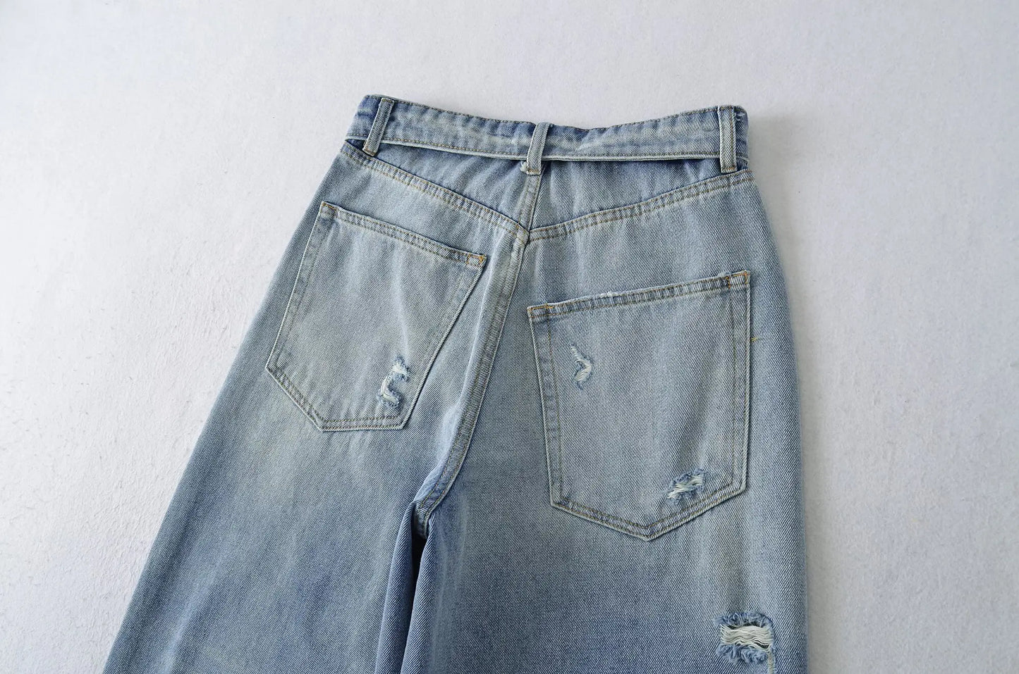 American Retro Cuffed High Waist Slimming Casual Denim Jeans Women's Autumn Versatile Loose Straight Leg Floor-Length Pants