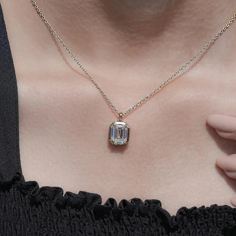 8x10mm Emerald Cut Moissanite Pendant Necklace Trendy Solitaire Lab Diamond Necklaces For Women 2026 Trend Jewellery Gift