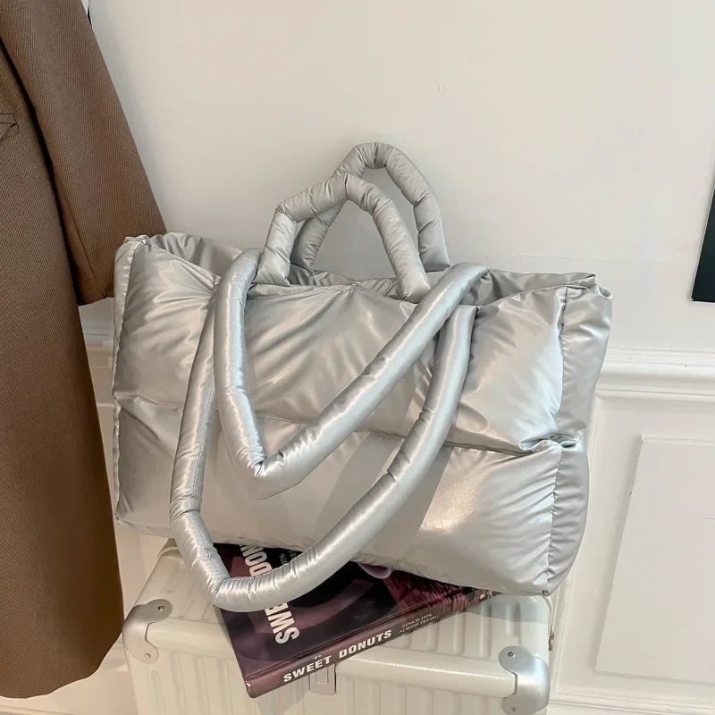 Fashion Large Capacity Puffer Shoulder Bags Padded Women Handbags Casual Nylon Quilted Big Tote Bag Warm Winter Shopper Purses