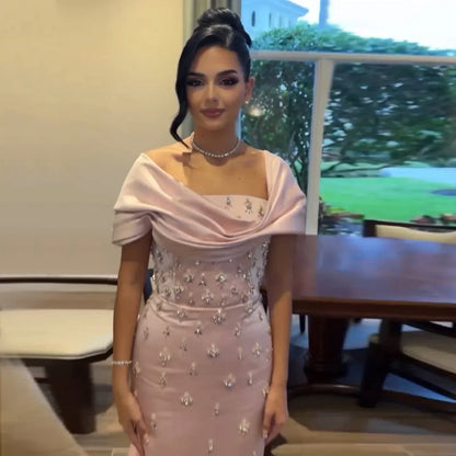 Customized Off Shoulder Evening Dresses for Women Wedding Saudi Arabia Dubai Long Formal Prom Gowns Party Baby Pink Bule Dress