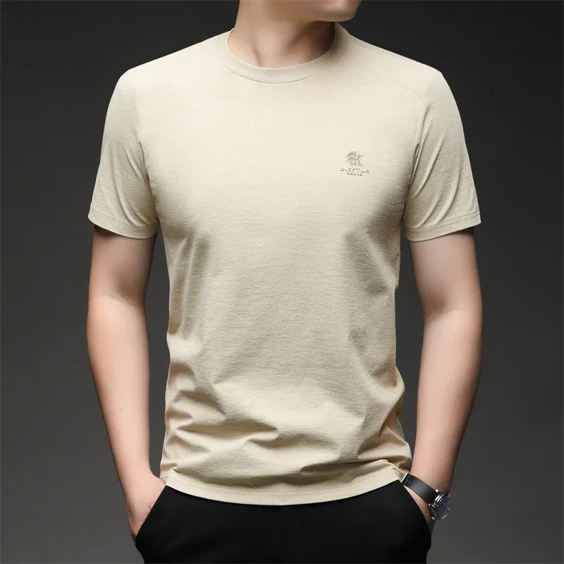 2026 New Men's Korean Style Fashion Badge Short Sleeved Sleeve Round Neck T-shirt Casual and Comfortable Summer Versatile Top