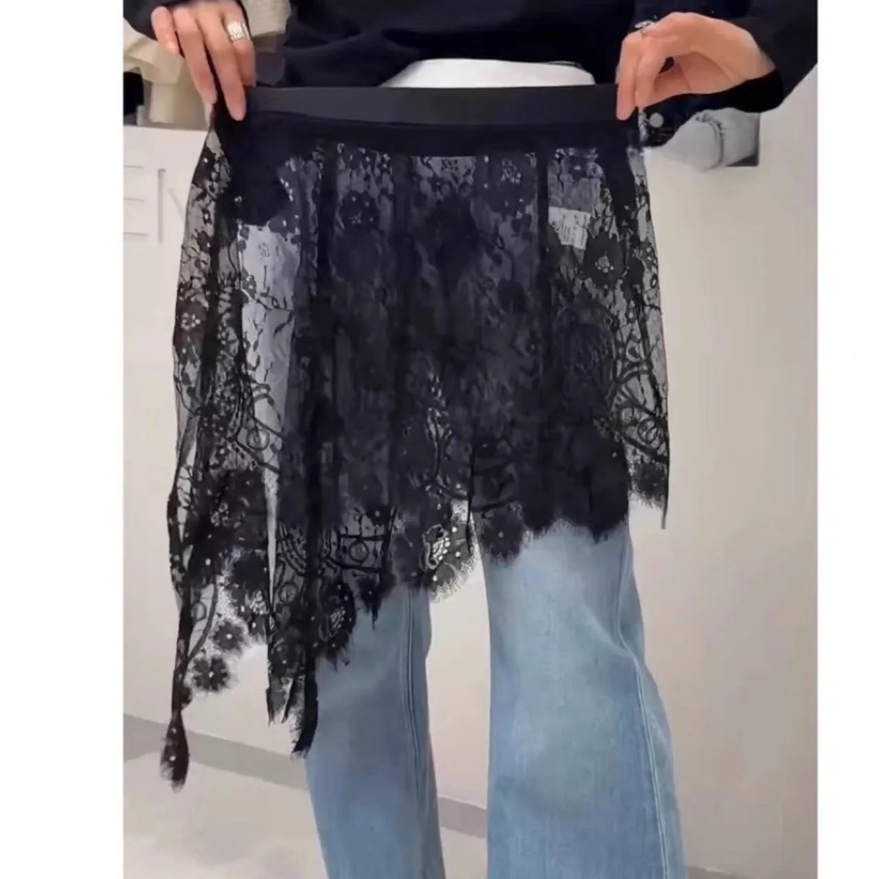 Faionable Asymmetric Lace f Skirt Women's Sli Overlap ort Skirts Summer New Arrival plus Size Korean Sle High Wa...