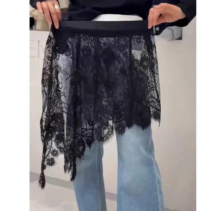 Faionable Asymmetric Lace f Skirt Women's Sli Overlap ort Skirts Summer New Arrival plus Size Korean Sle High Wa...