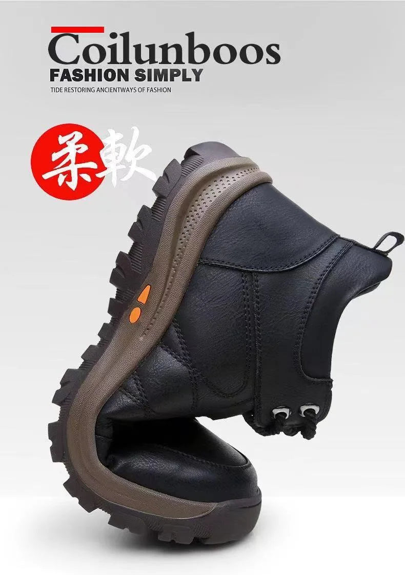 Men’s Winter Sneakers High Top Leather Lined Hiking Casual Sports Shoes