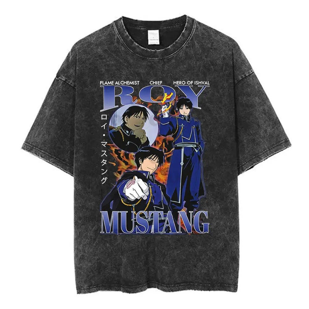 Anime Fullmetal Alchemist Washed T Shirts Edward Elric Alphonse Elric T-Shirt Men's Women Fashion Casual Oversized T-shirts Tops