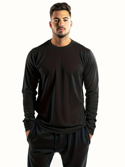Men's Casual Pure Color Sweat-Wicking Breathable Quick-Dry Long Sleeve Sport T-Shirt Single Piece Summer Outdoor Activity