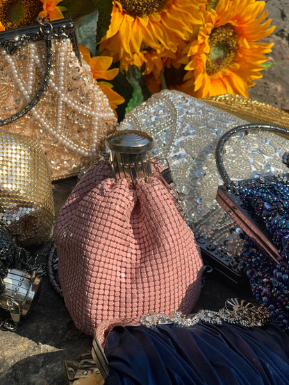Lost in Vintage Glitter Sparking Evening Bag Handbag with Aluminum Pieces Crossbody Clutches Shoulder Metallic Chains