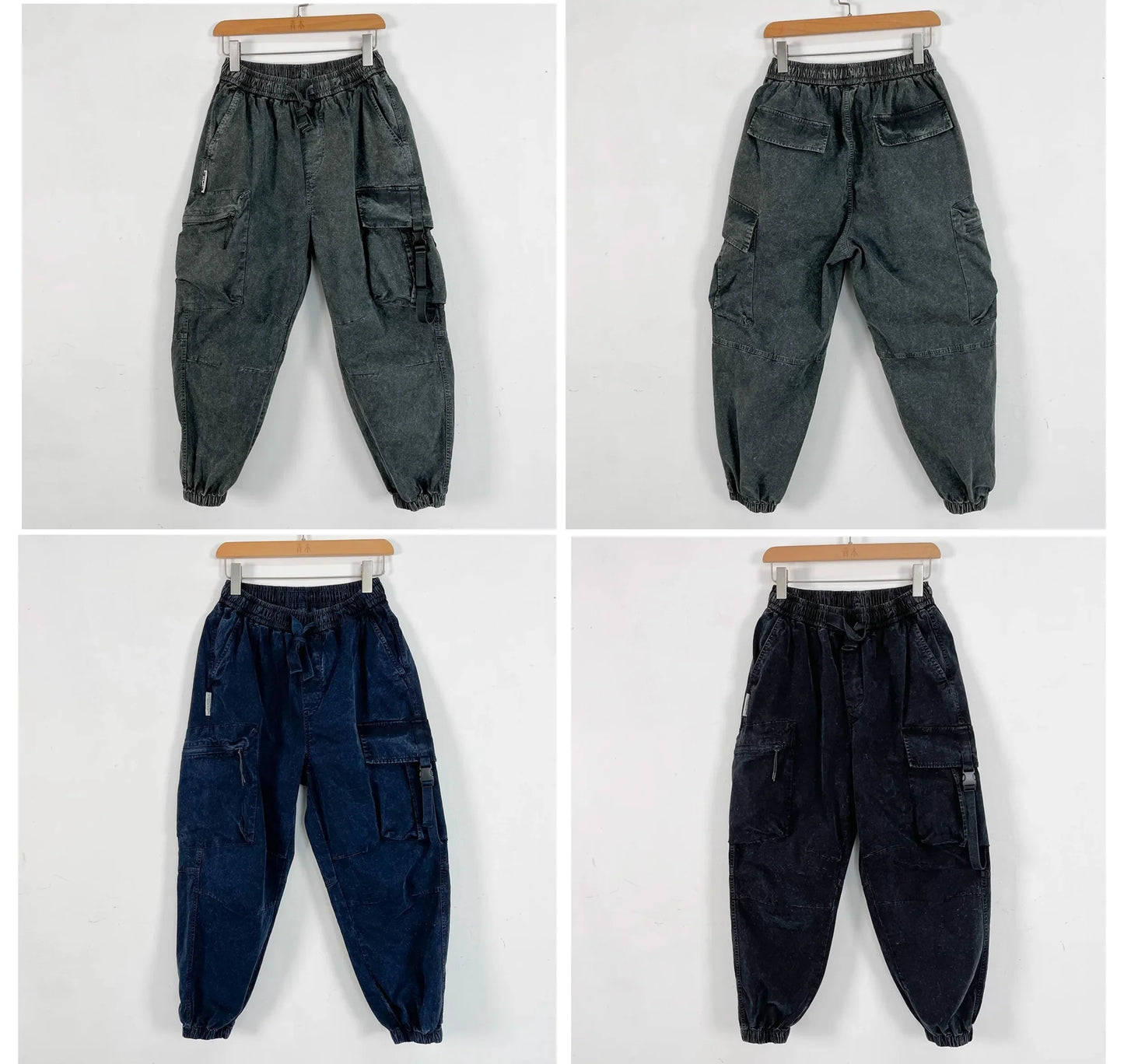 High Quality Snow Wash Distressed Cargo Pants Men Korean Fashion Plus Size Harem Pants Streetwear Joggers Casual Baggy Trousers