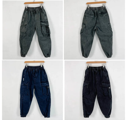 High Quality Snow Wash Distressed Cargo Pants Men Korean Fashion Plus Size Harem Pants Streetwear Joggers Casual Baggy Trousers