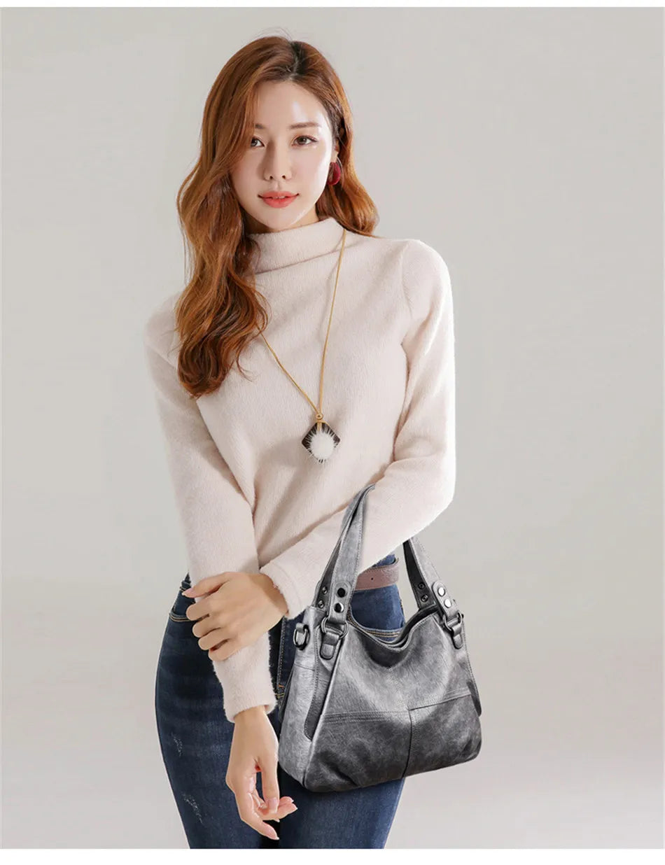 2024 Trend Large Capacity Genuine Tote Shoulder Bags Fashion Top-Handle Bag High Quality Leather Sac Casual Design Handbag Purse