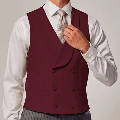 Men Vest Sky Blue Solid Color Double Button With Lapel Waistcoat For Wedding Groom Business Formal Banquet Work Men Suit Vest
