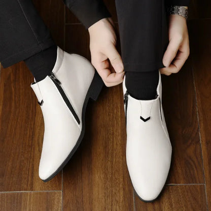 Men Handcrafted Leather Ankle Boots Side Zipper Pointed Toe Chelsea Boots Comfortable Non-slip Formal Business Casual Shoes 2026